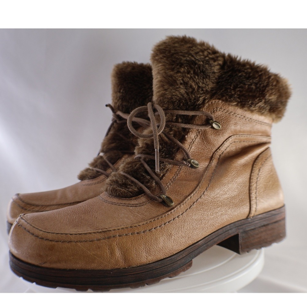 BareTraps Presume Womens 11 Brown Leather Faux Fur Lace Up Ankle Boots